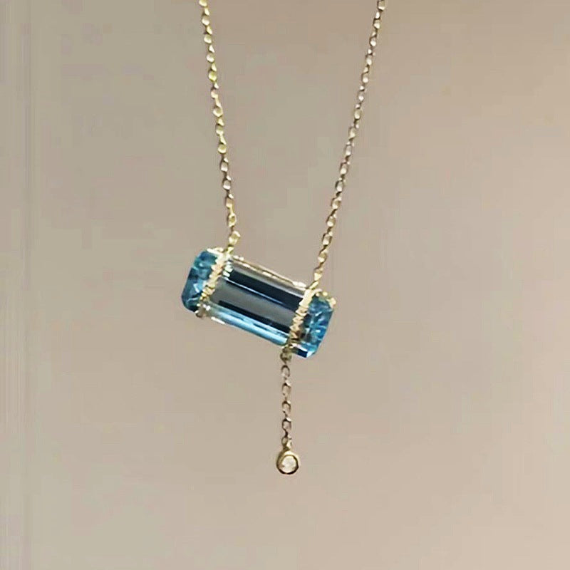 Aquamarine Zircon Copper Pendant Necklace
