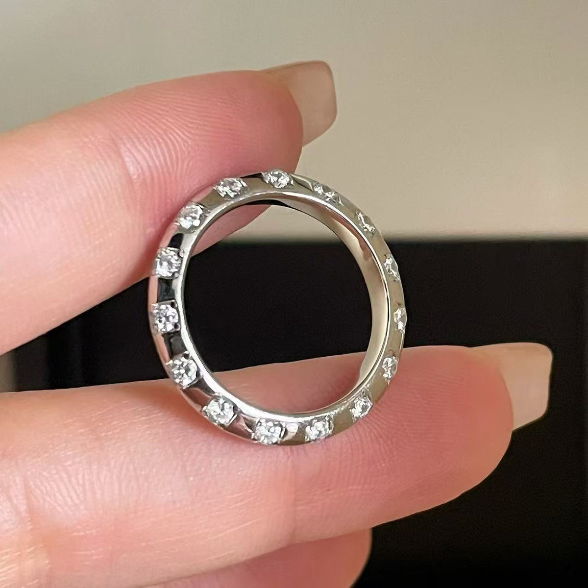 S925 Sterling Silver Zircon Checkerboard Ring