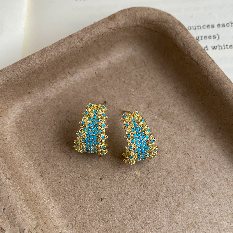 Vintage Blue Zircon Copper Earrings