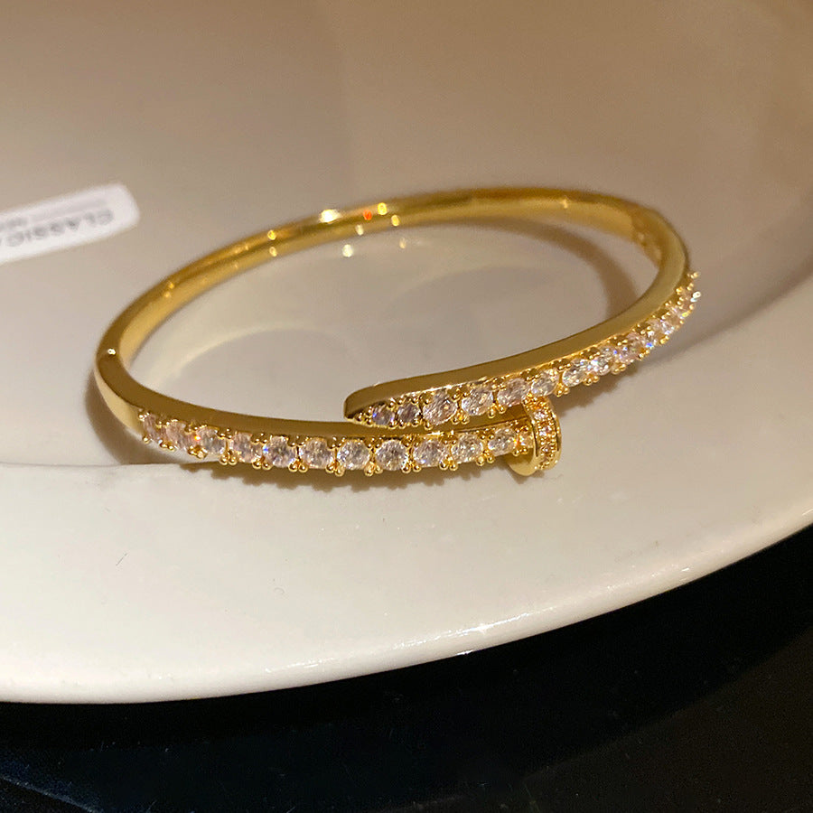 18K Gold-Plated Zircon Copper Nail Bangle