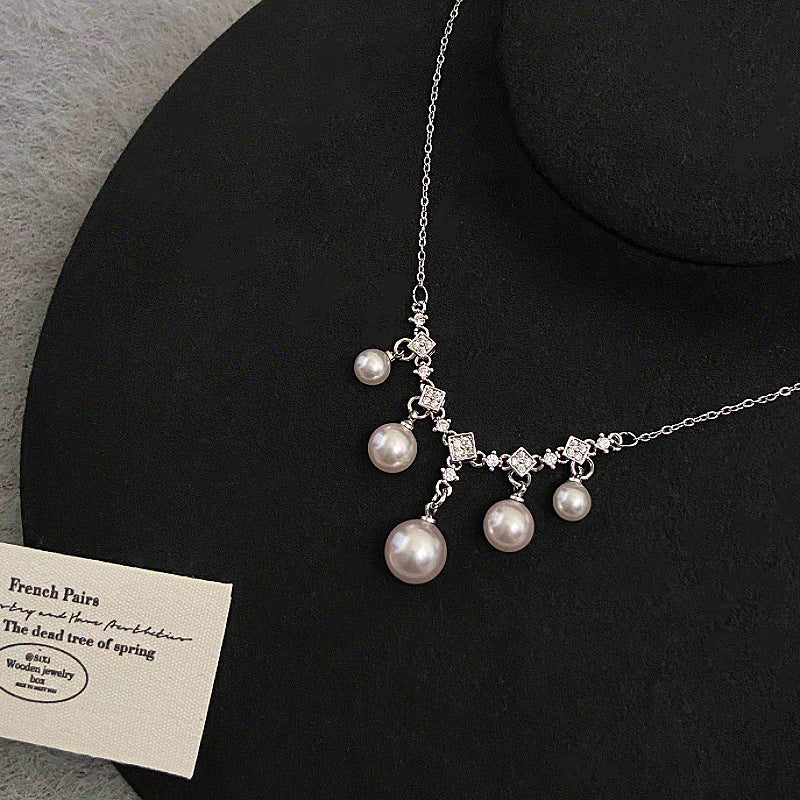 Faux Pearl and Zircon Copper Alloy Drop Necklace