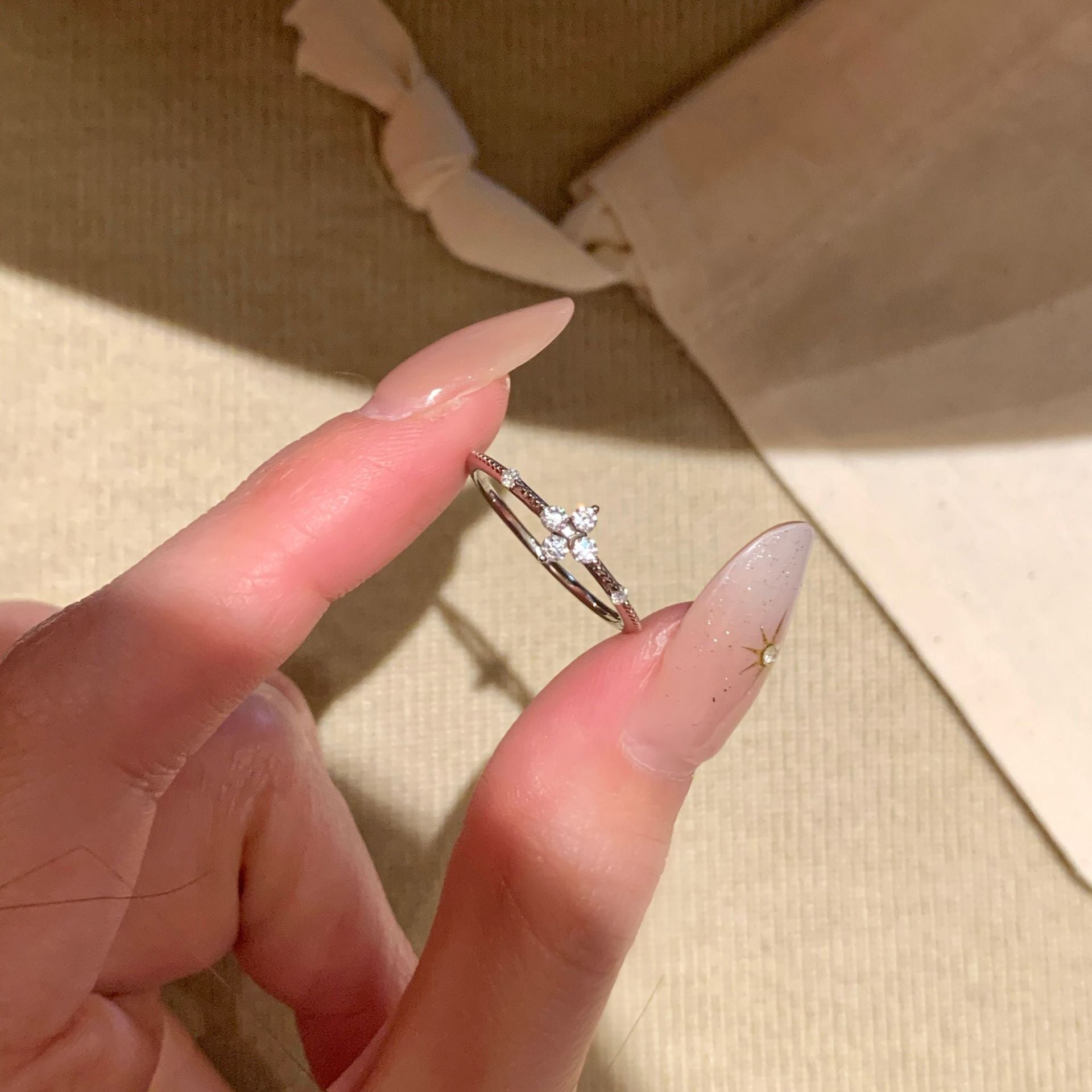 S925 Sterling Silver Clover Solitaire Ring