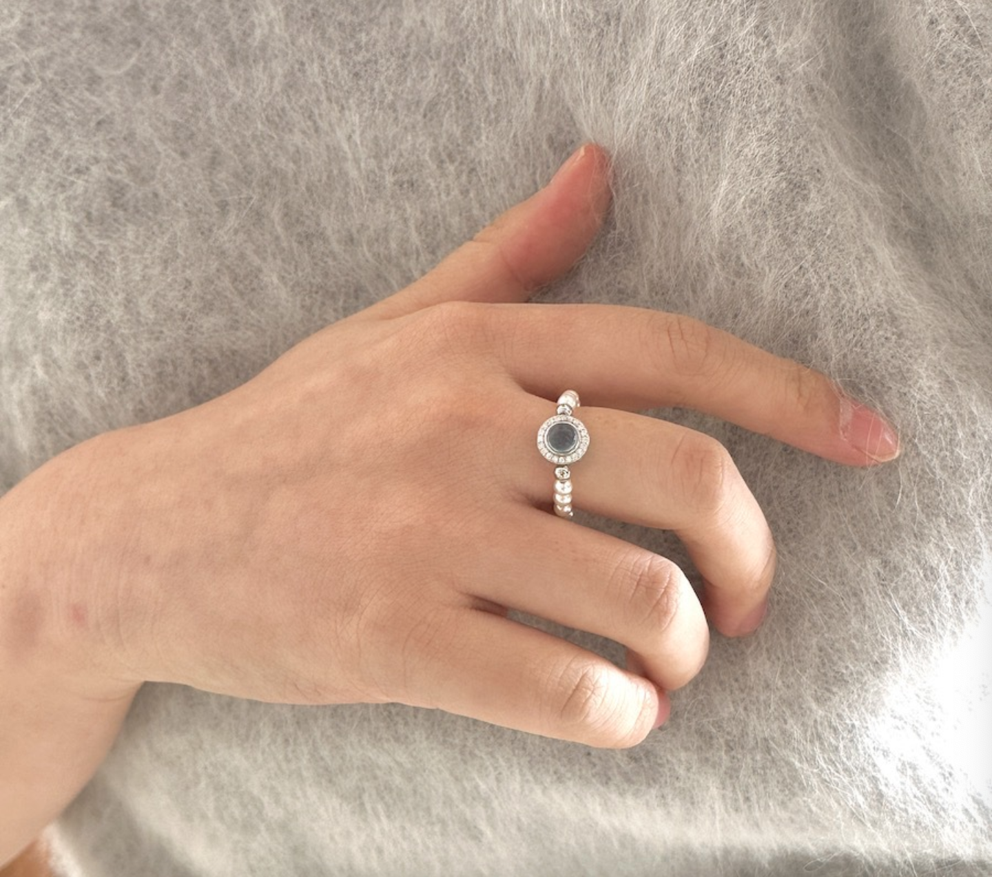 Silver Ocean Pearl Halo Ring