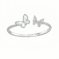 Silver-Toned Zircon and Mother-of-Pearl Butterfly-Clasp Bracelet
