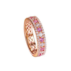 925 Silver Rose Gold-Plated Red Corundum Full-Diamond Band Ring