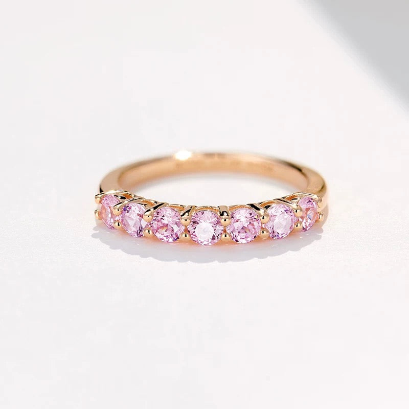 S925 Sterling Silver Pink Rhinestone Ring