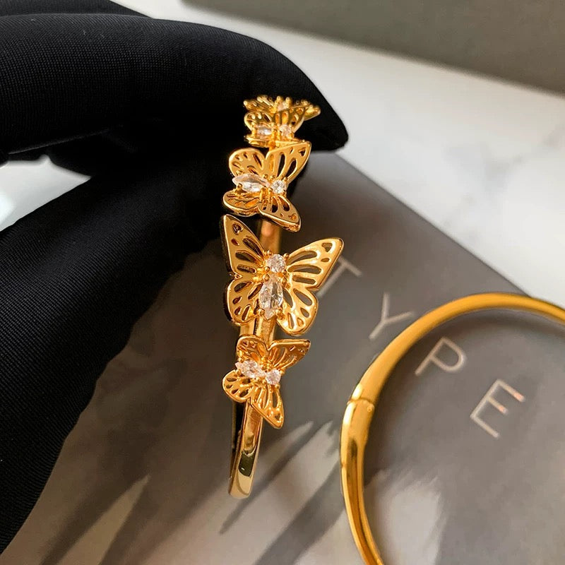 Golden Butterfly Garden Cuff Bracelet