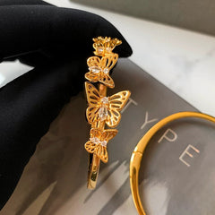 Golden Butterfly Garden Cuff Bracelet