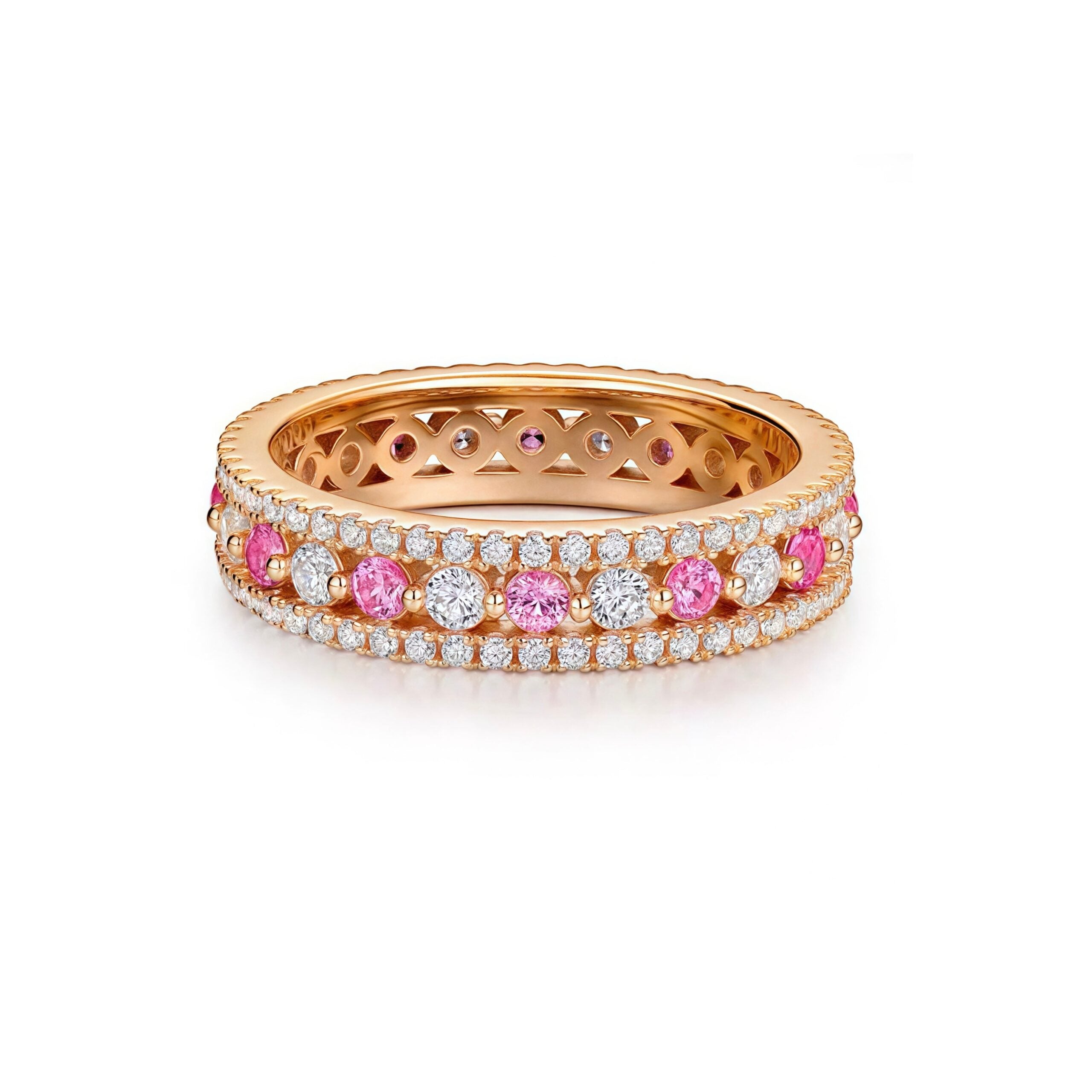 925 Silver Rose Gold-Plated Red Corundum Full-Diamond Band Ring