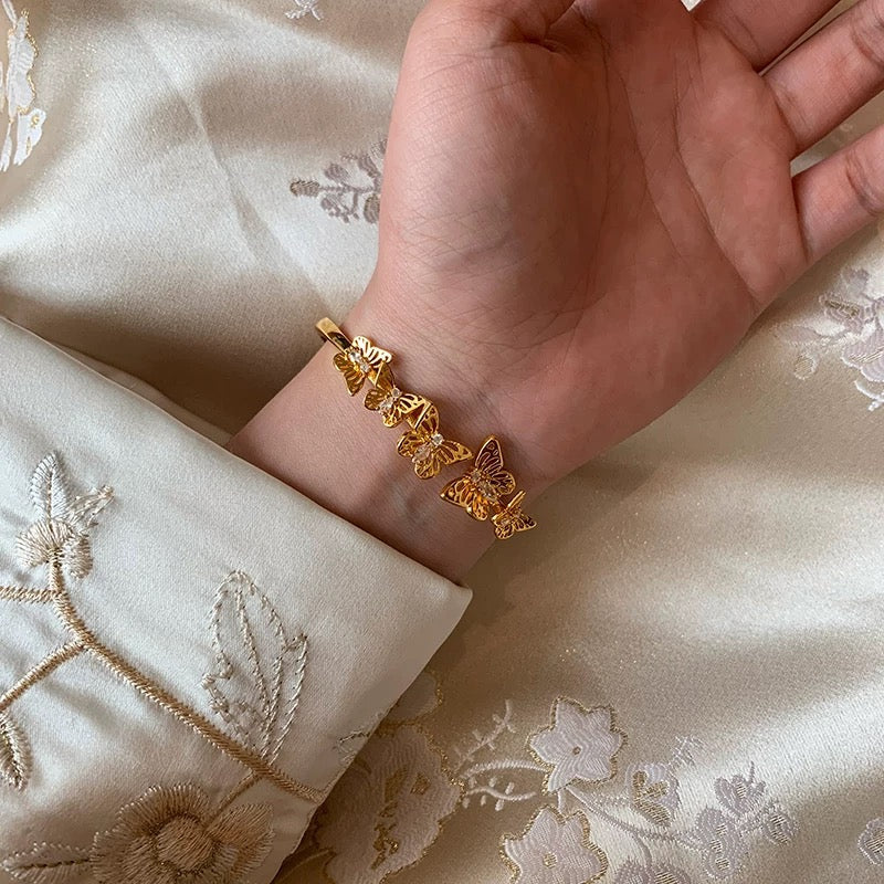 Golden Butterfly Garden Cuff Bracelet