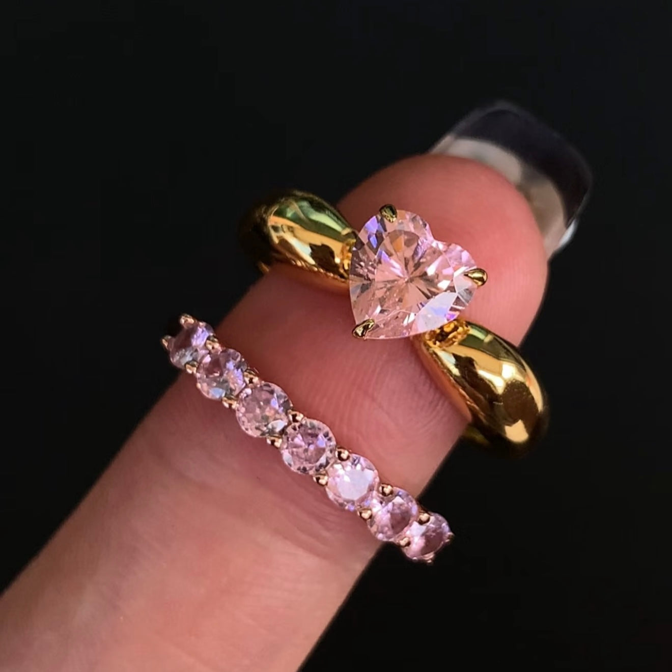 S925 Sterling Silver Pink Rhinestone Ring