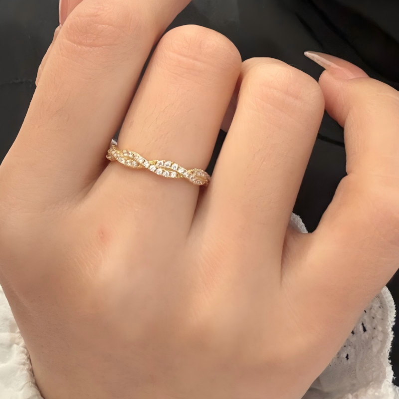 S925 Sterling Silver Woven Crystal Band Ring