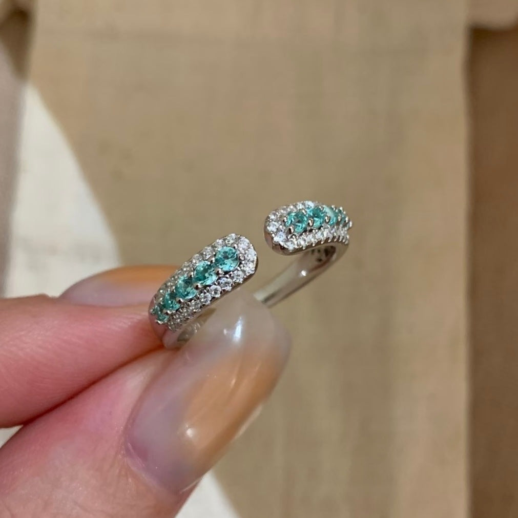 S925 Sterling Silver Paraiba Zircon Open Ring