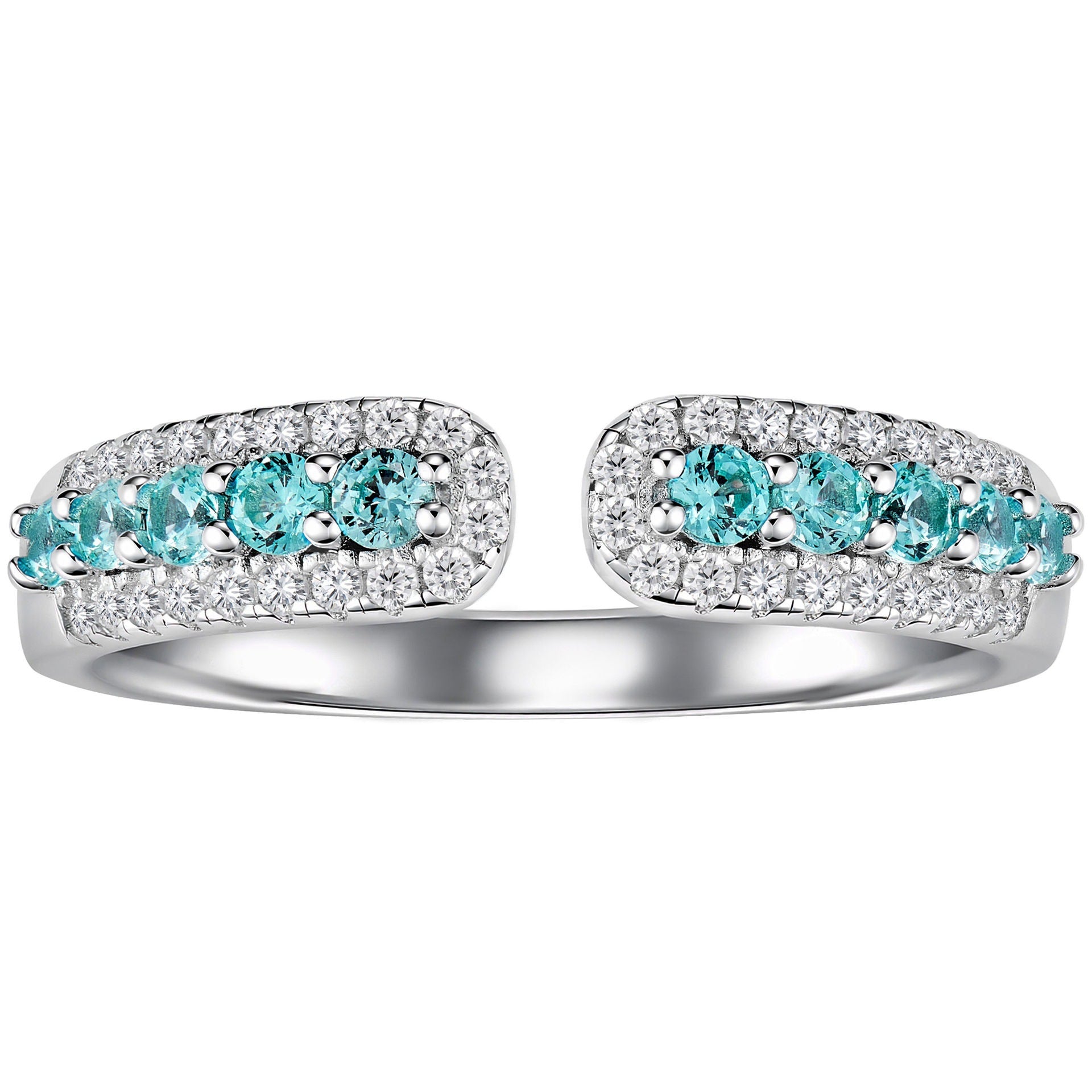 S925 Sterling Silver Paraiba Zircon Open Ring