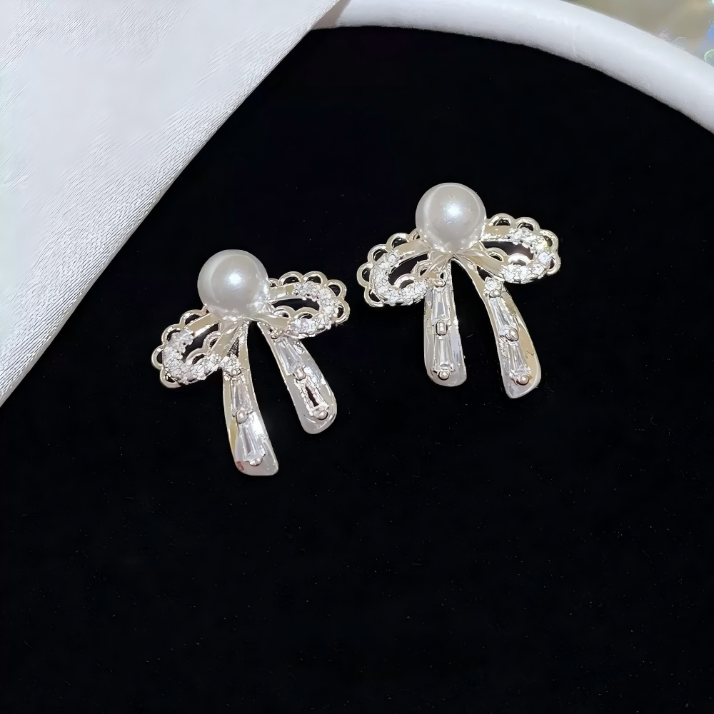 Pearl Lace Bow Earrings