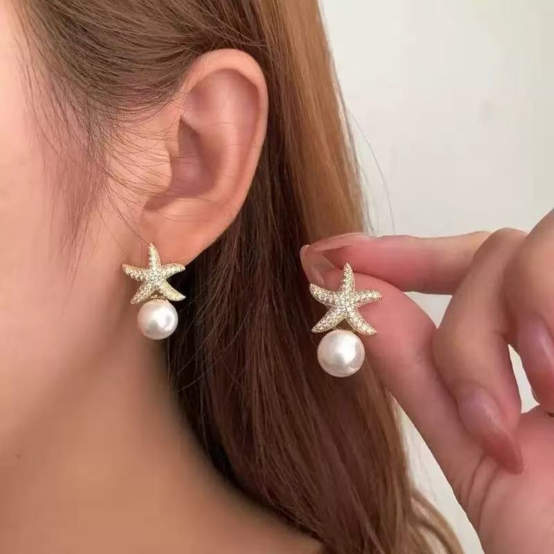 Ocean Pearl Star Earrings
