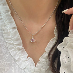 Silver Plated Pink CZ Saturn Heart Pendant Necklace