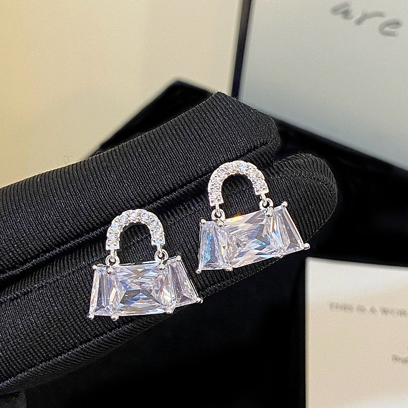Silver Plated Princess Cut CZ Handbag Drop Earrings