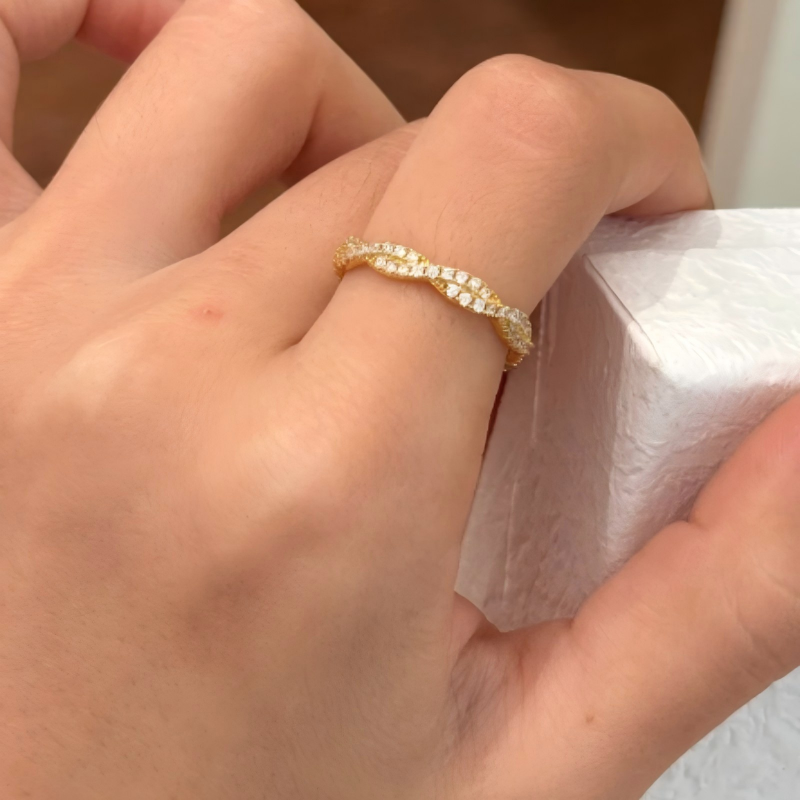 S925 Sterling Silver Woven Crystal Band Ring