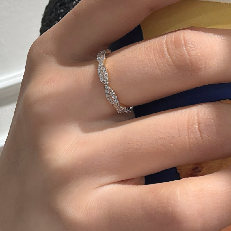 S925 Sterling Silver Woven Crystal Band Ring