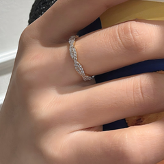 S925 Sterling Silver Woven Crystal Band Ring
