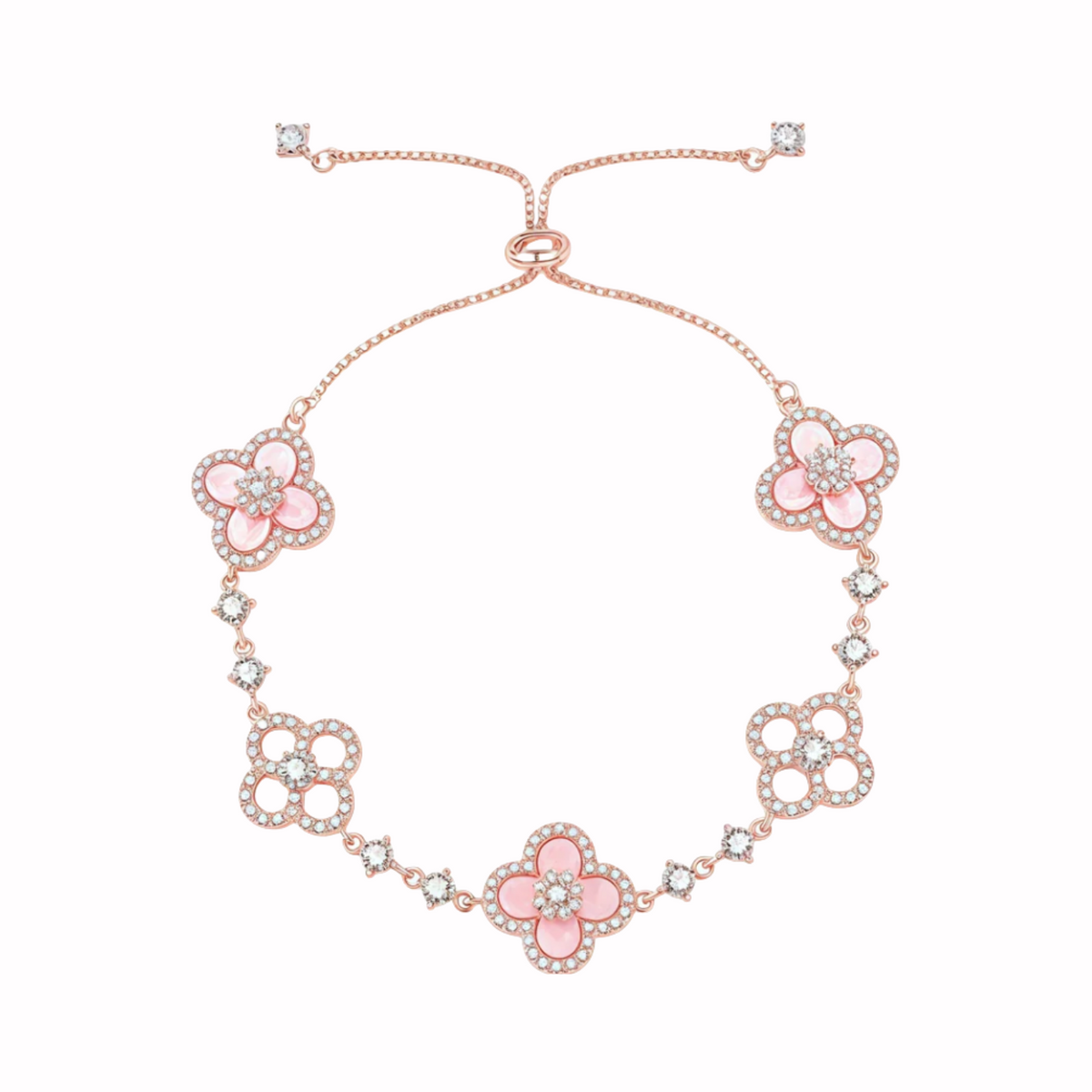 Celestia 18K Gold Plated Mother of Pearl Lucky Clover CZ Adjustable Bracelet