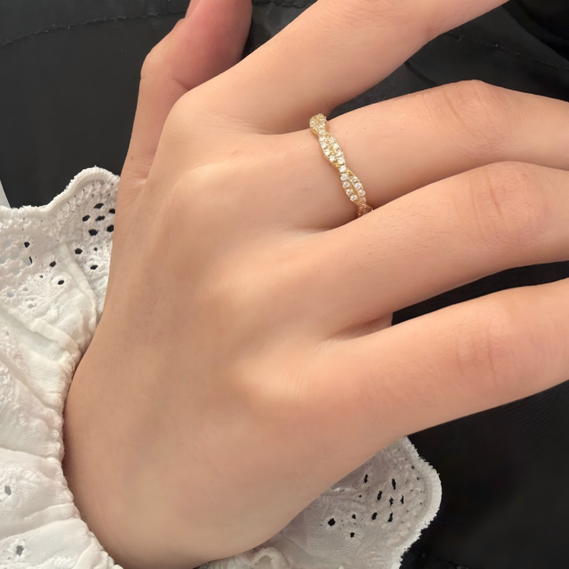S925 Sterling Silver Woven Crystal Band Ring