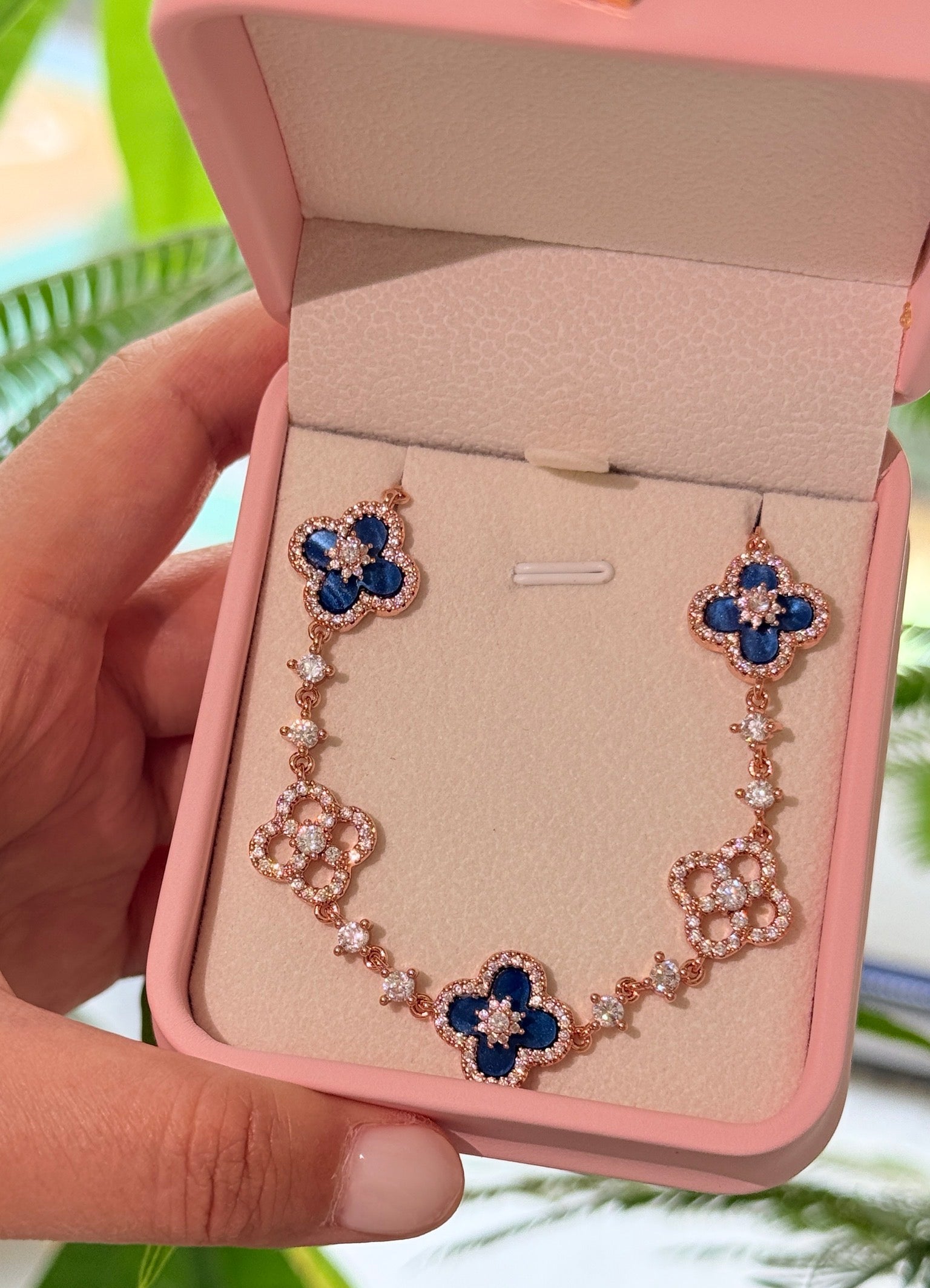 Celestia 18K Gold Plated Mother of Pearl Lucky Clover CZ Adjustable Bracelet