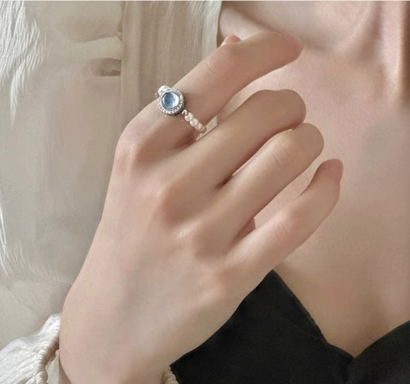 Silver Ocean Pearl Halo Ring