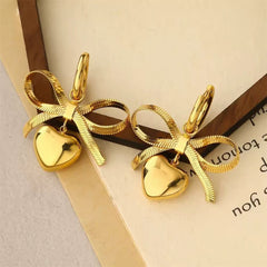 18K Gold Plated Bow Heart Huggie Earrings