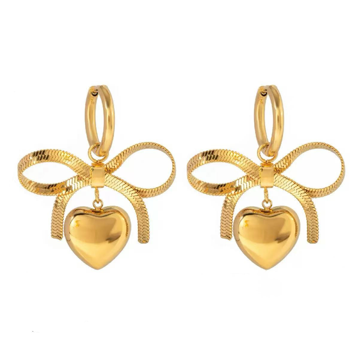 18K Gold Plated Bow Heart Huggie Earrings