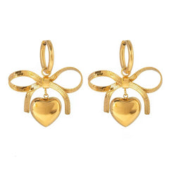 18K Gold Plated Bow Heart Huggie Earrings