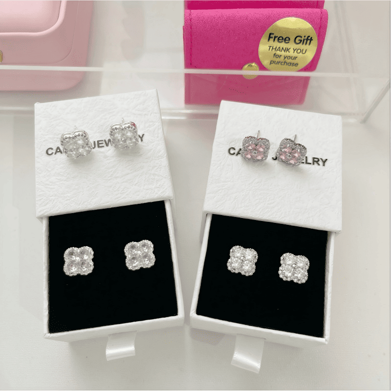 Copper Clover Zircon Stud Earrings