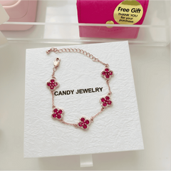 Rose Gold Copper Ruby Clover Zircon Bracelet
