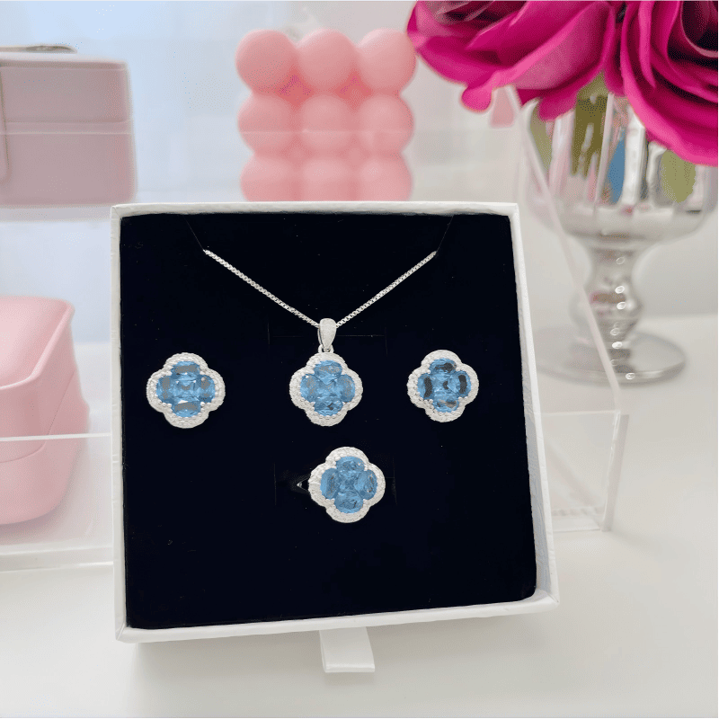 Copper Blue Clover High Carbon Diamond Jewelry Set