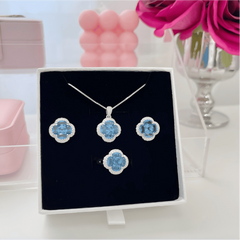 Copper Blue Clover High Carbon Diamond Jewelry Set