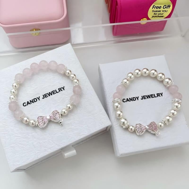 Aurora Blush™ Copper Pearl, Rose Quartz & CZ Bow Bracelet