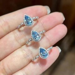 Aurora Dew™ S925 Sterling Silver Pear Cut Blue Zircon Halo Ring