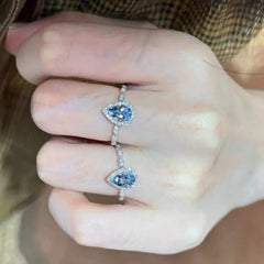Aurora Dew™ S925 Sterling Silver Pear Cut Blue Zircon Halo Ring