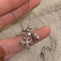 S925 Sterling Silver Guardian Bell Cross Necklace