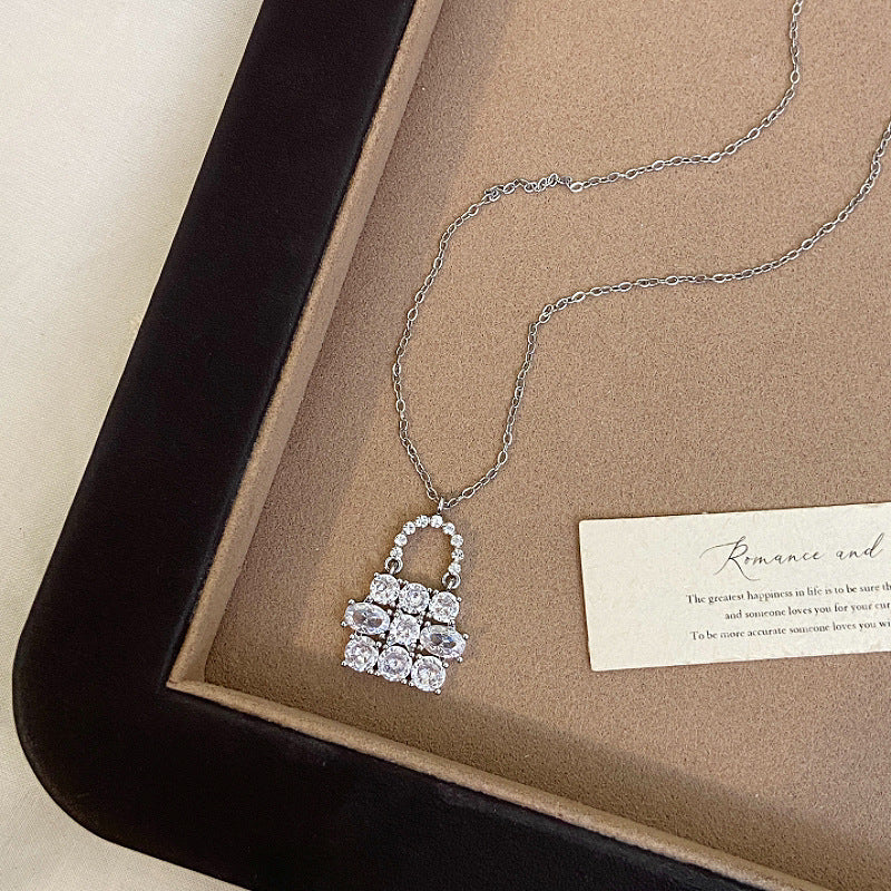 LumiLock Silver Plated Crystal Lock Bag Pendant Necklace,Earrings