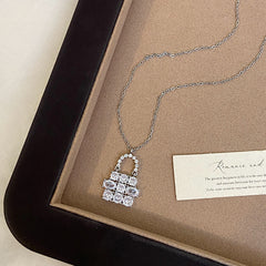 LumiLock Silver Plated Crystal Lock Bag Pendant Necklace,Earrings