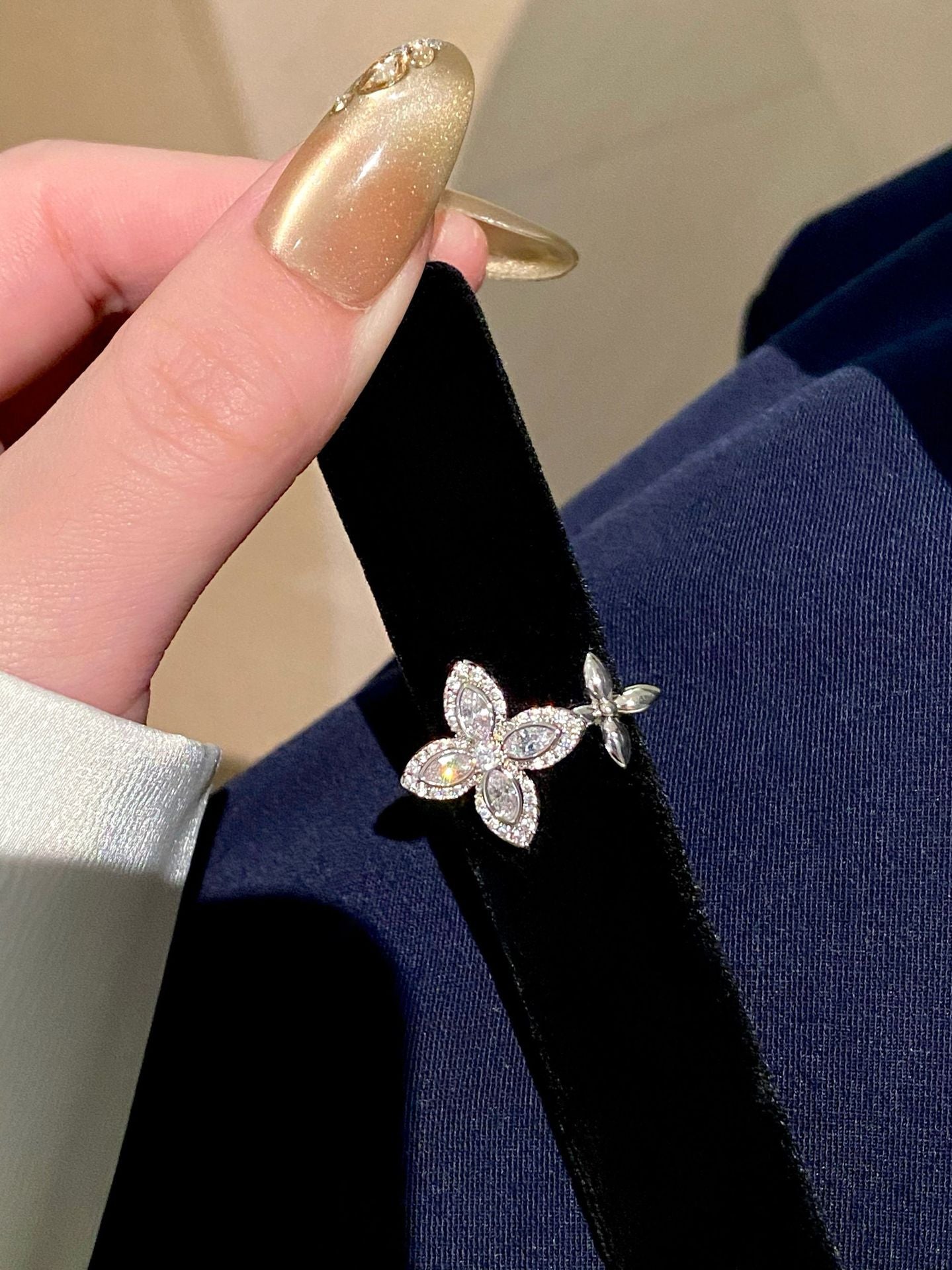Four-Leaf Clover Flower Open-Faced Ring