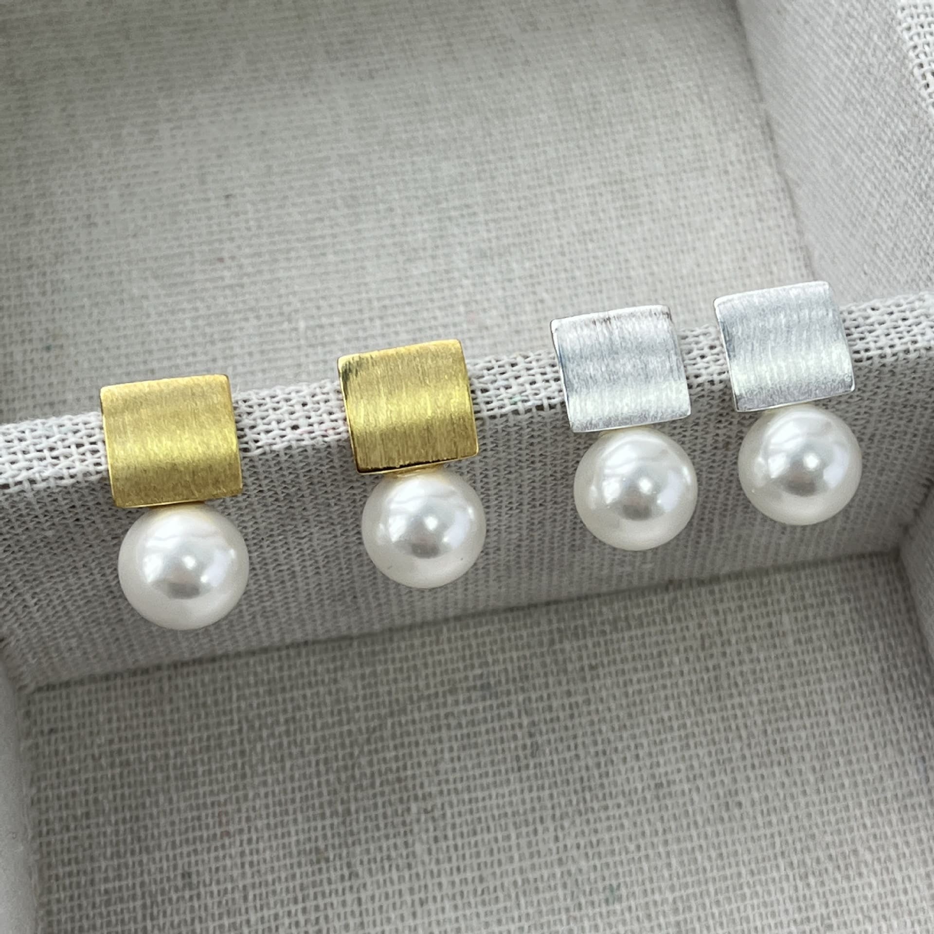 S925 Sterling Silver Square Pearl Stud Earrings