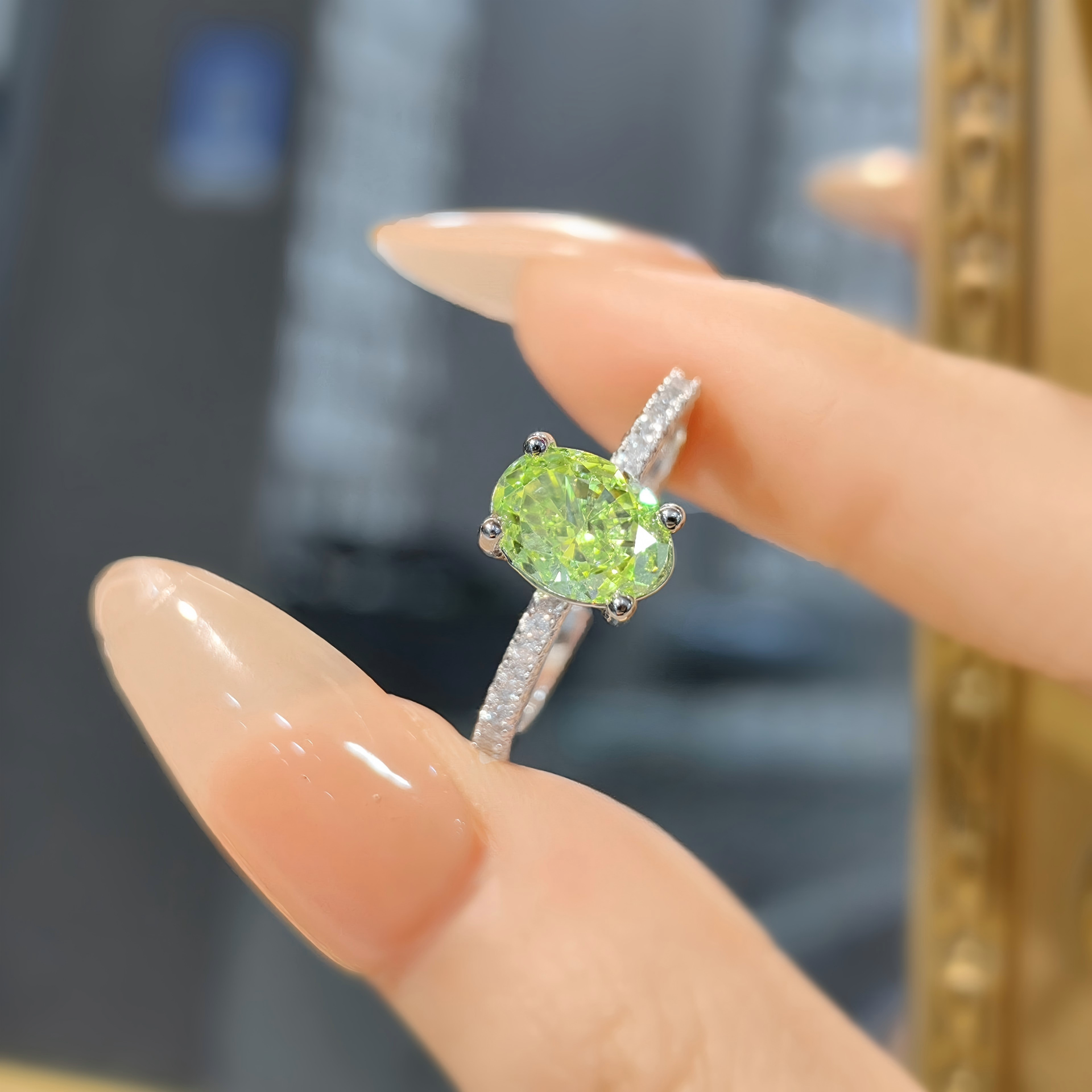 High Carbon Diamond Oval Engagement Ring