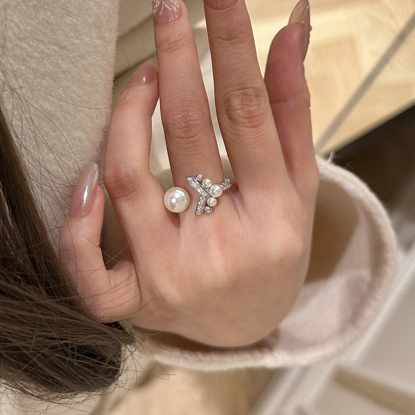 Celeste Pearl V Ring