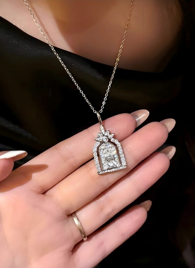 Copper Floral Arch Zircon Necklace