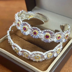 Silver Plated Golden Daisy Bloom Cuff Bracelet