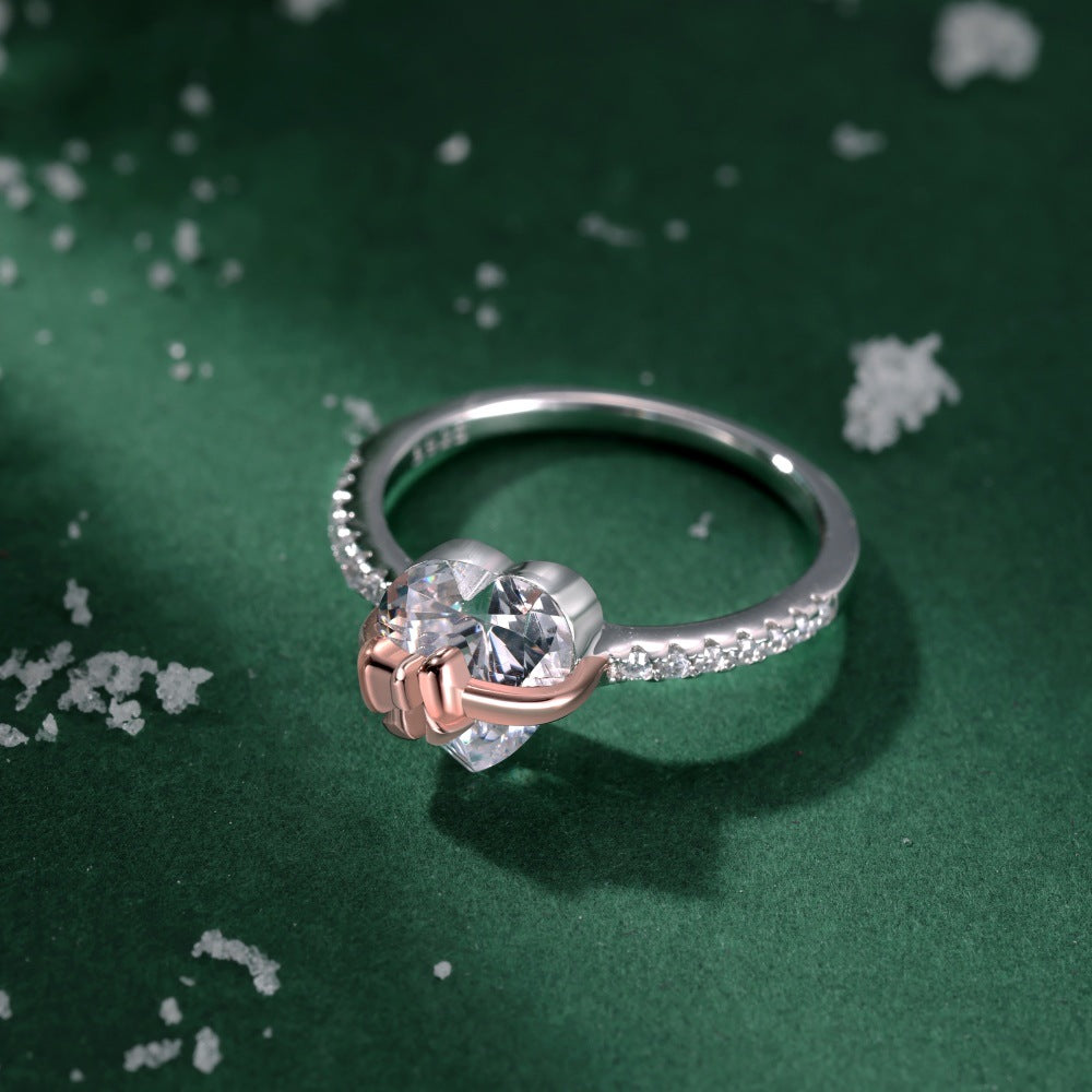 S925 Sterling Silver Rose Gold Heart-Shaped Zirconia Bow Set