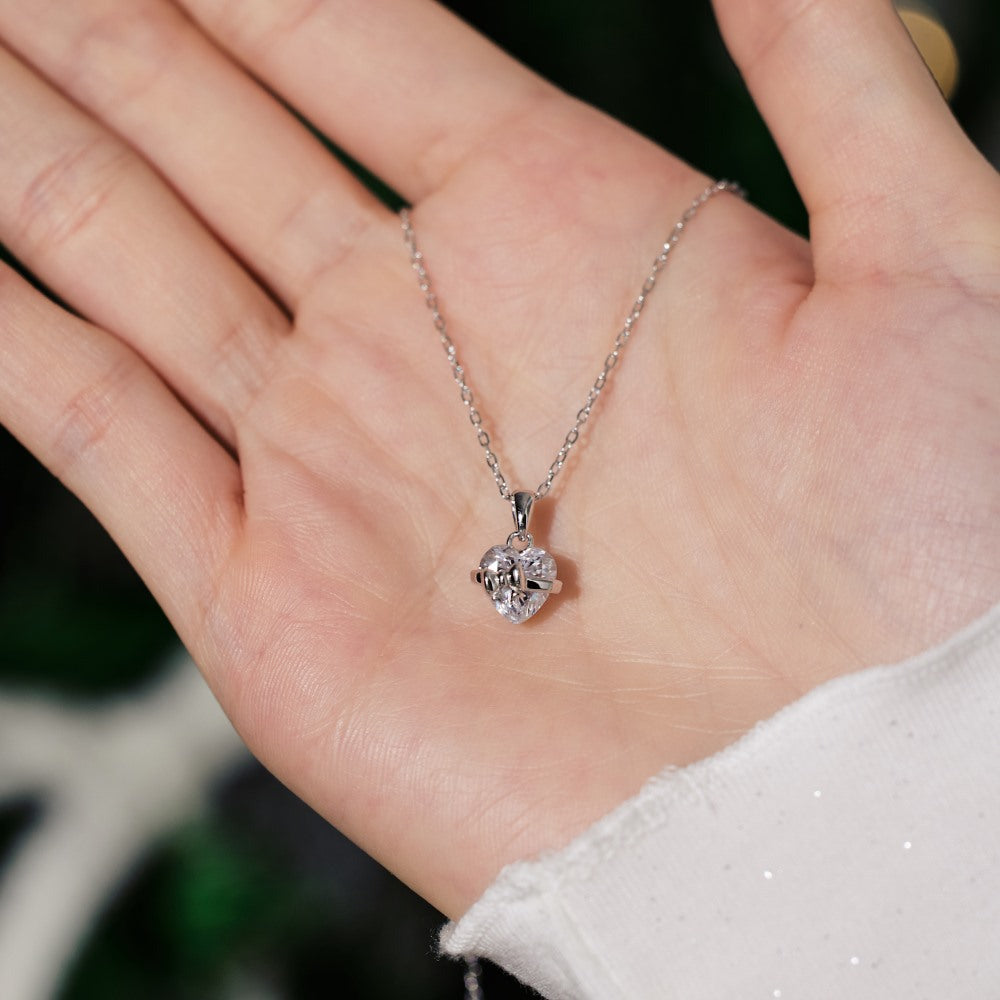 S925 Sterling Silver Rose Gold Heart-Shaped Zirconia Bow Set